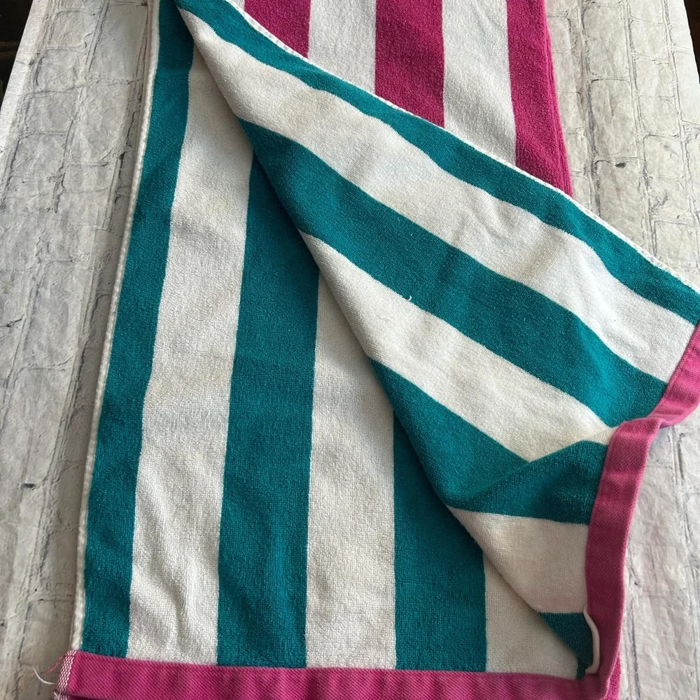 UGG STRIPED BEACH TOWEL 100% COTTON IN TURQUOISE/PINK/WHITE VARIANT